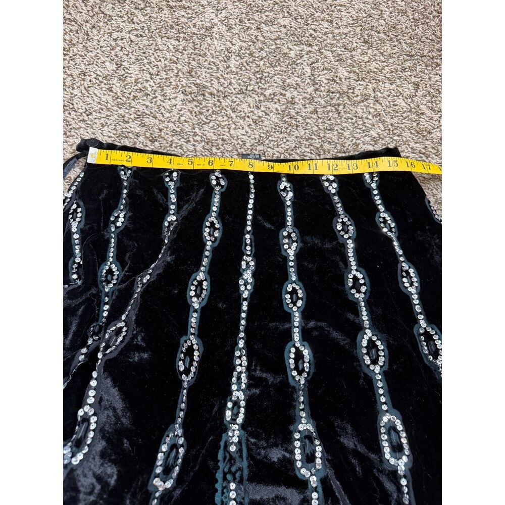 Vtg Black Velvet Burnout Whimsigoth Maxi Skirt 8 Sequin Witchy Goth Fairy Grunge - Picture 7 of 9